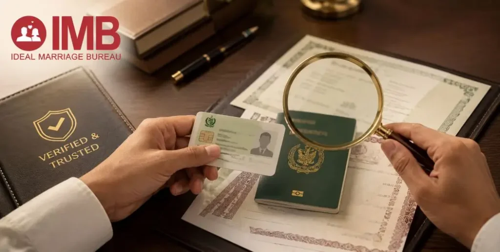 Identity verification documents reviewed during marriage bureau screening process