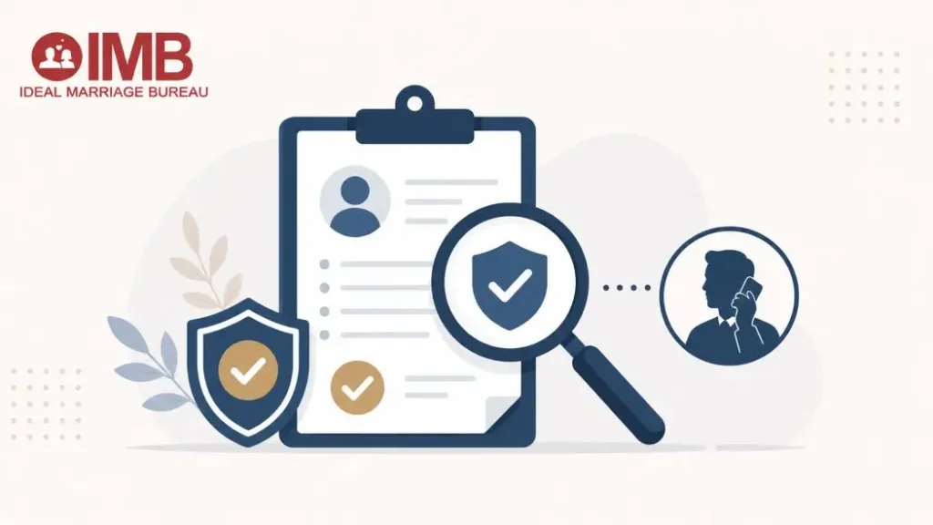 Background verification checklist icons for evaluating a marriage proposal