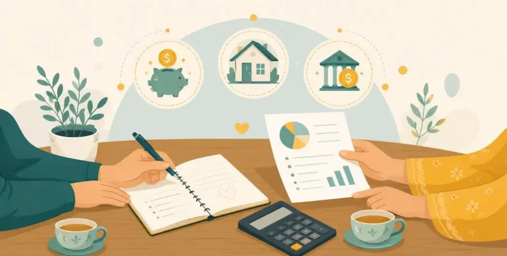 Couple reviewing financial planning questions before marriage
