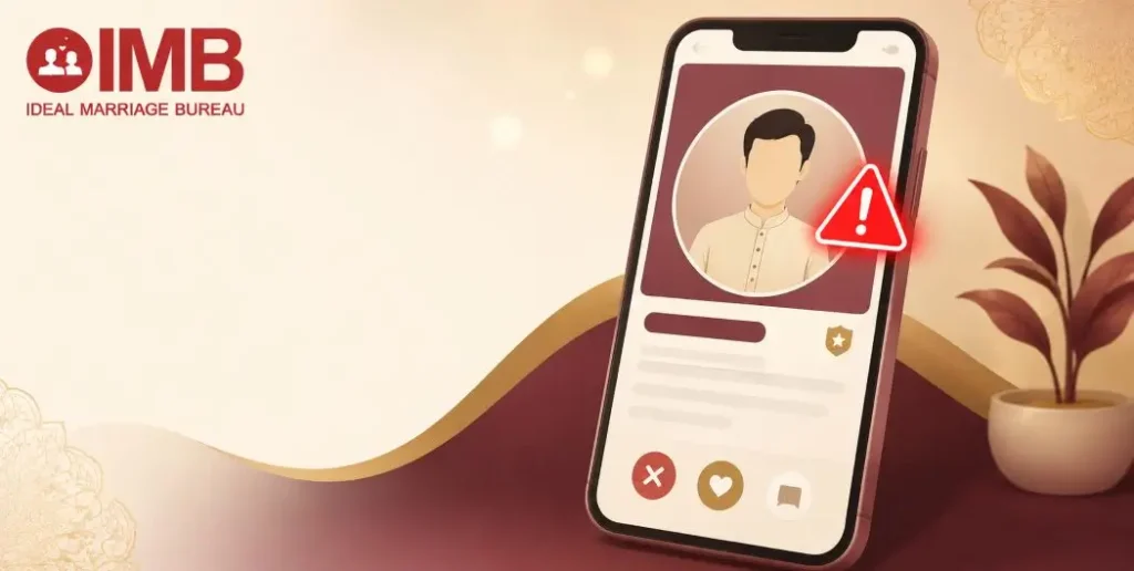 Smartphone showing suspicious rishta profile flagged as an online matrimonial scams