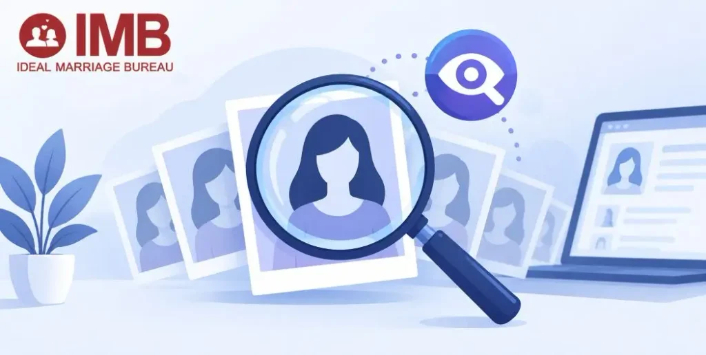 matrimonial-photo-privacy-reverse-image-search Illustration of reverse image search used to verify matrimonial profile photo authenticity